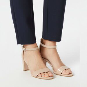 Nine West Pruce Women's 9M Natural Beige Leather Ankle Strap Block Heel Sandals